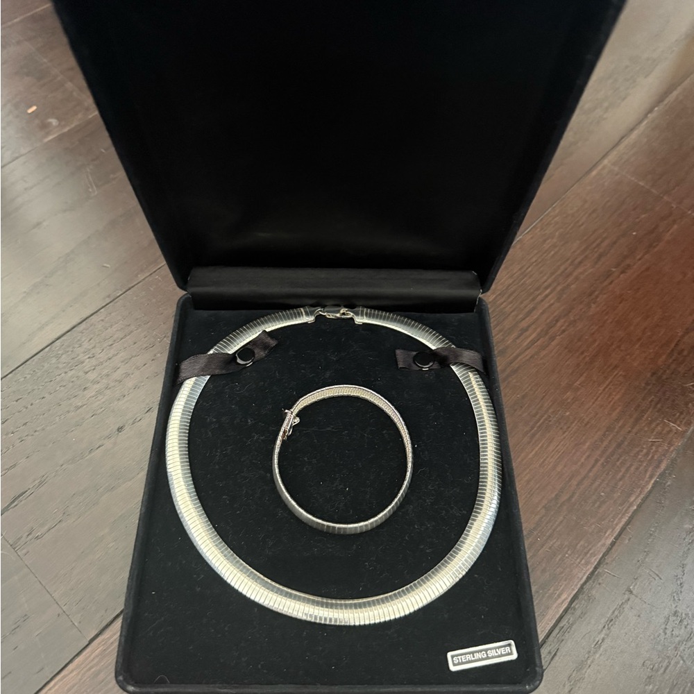 Sterling Silver Herringbone Necklace and Bracelet Set